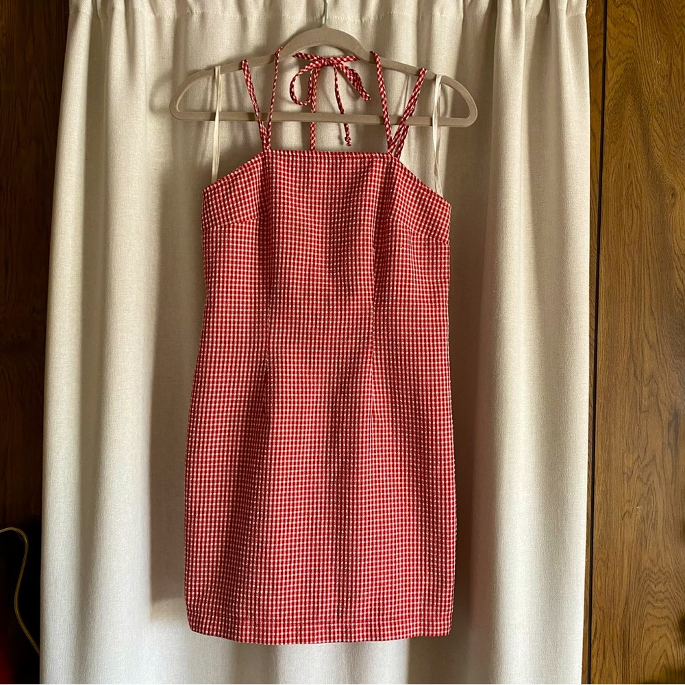 Vintage DBY Ltd. strappy gingham mini dress red and white size 5/6